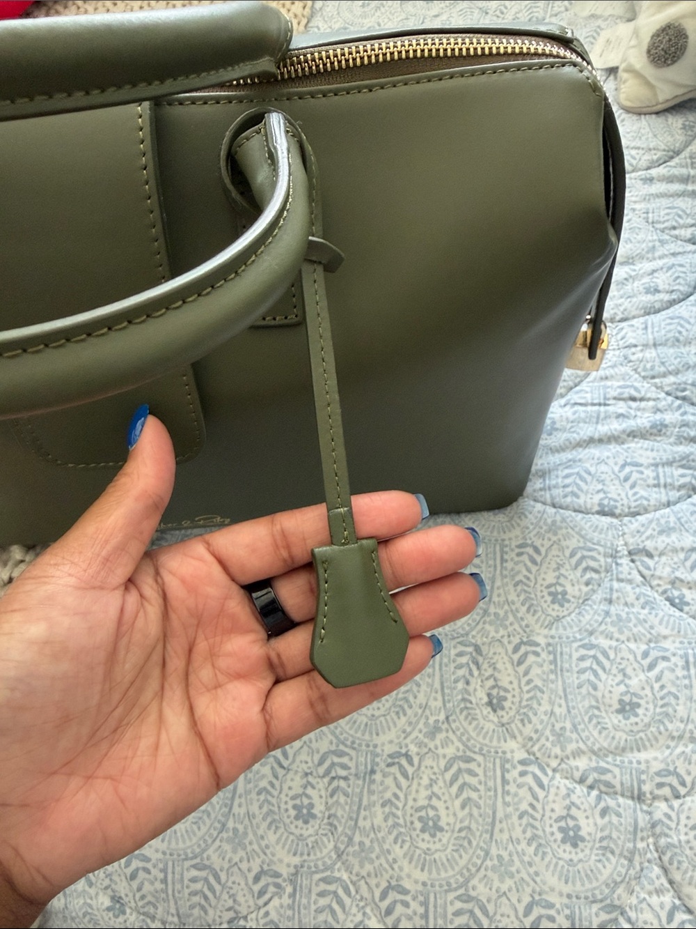 SILVER & RILEY Olive Green Structured Top-Handle Satchel - Picture 4 of 12